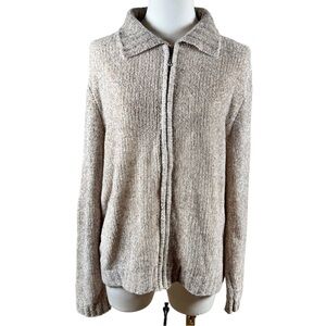 Croft & Barrow Neutral Earthy Cream Speckled Collar Zip Up Sweater Jacket